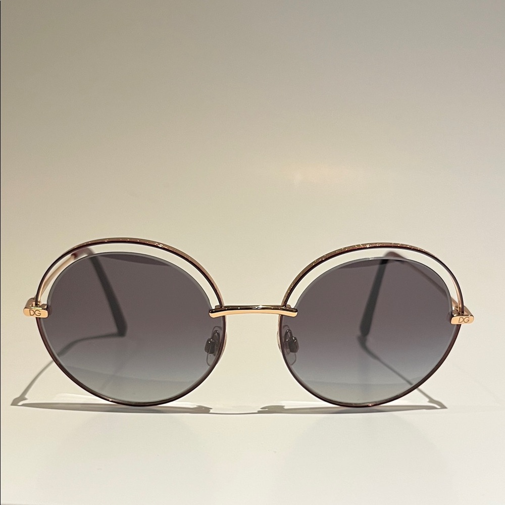 Dolce & Gabbana Gold Round Frame Sunglasses with Gray Gradient Lenses